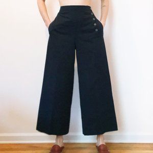 ESKANDAR NAVY WIDE LEG COTTON SAILOR PANTS  M